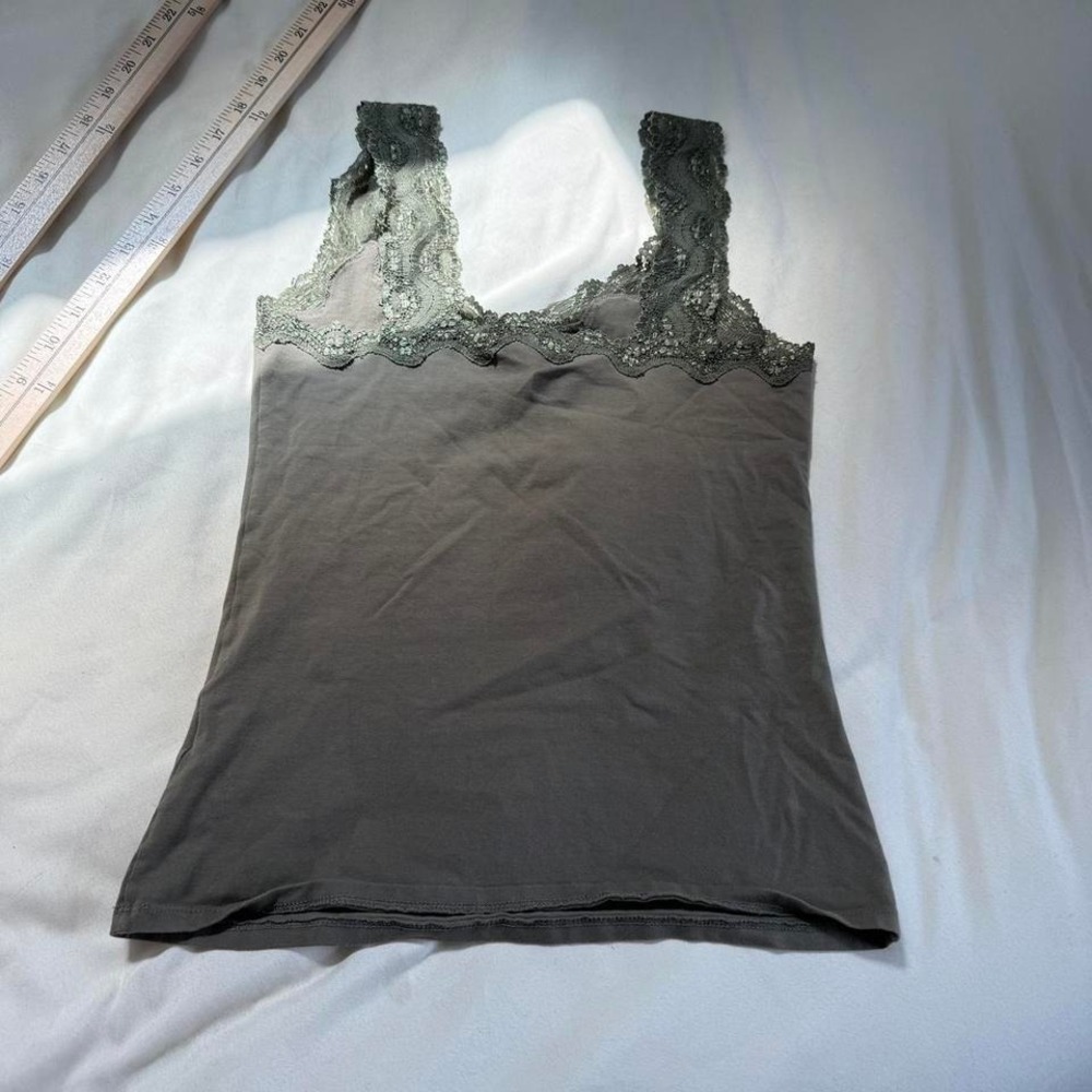 Green lace fairy tank Y2K olive lace trim tank top size small - Picture 6 of 7